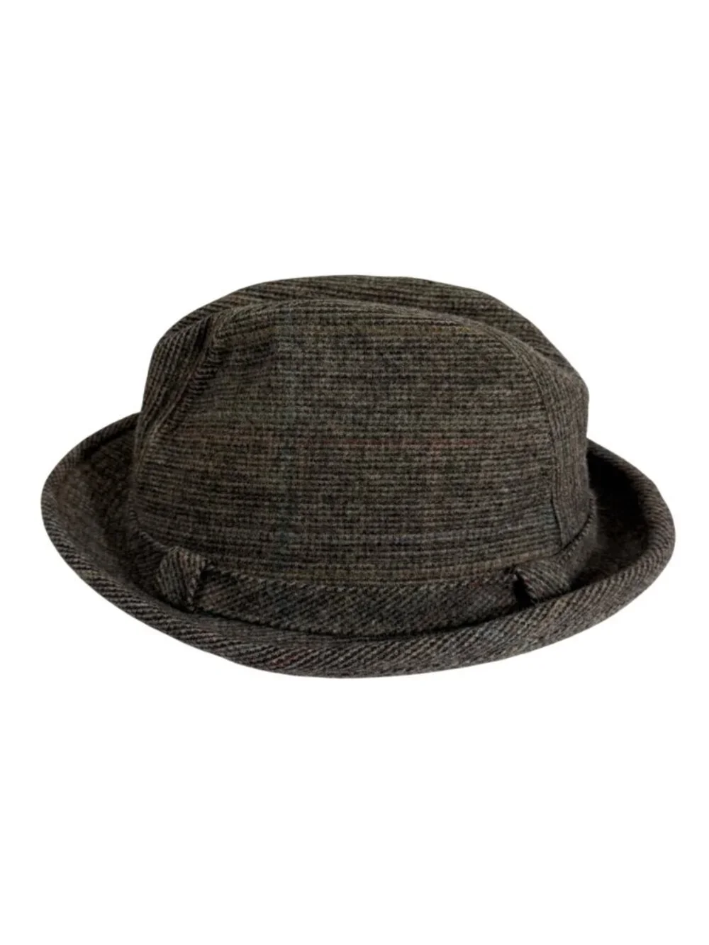 Vintage Herringbone Tweed Fedora Players Style Wool Blend Hat Lined Size 7 3/8